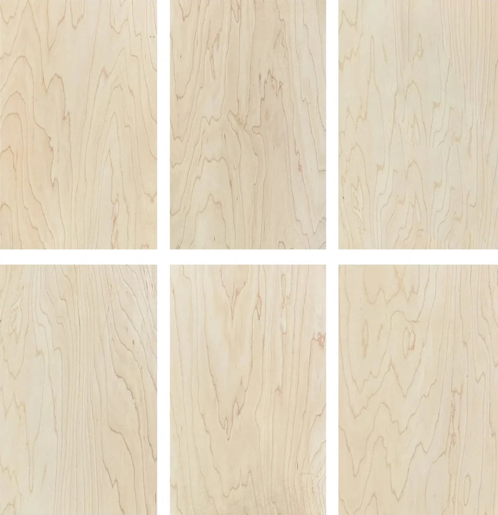 Six Natural Series Maple sheets, each with different grain
