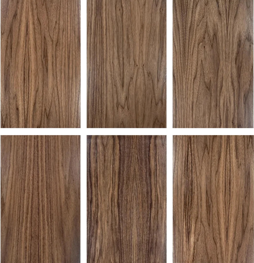 Six Natural Series Walnut sheets, each with different grain