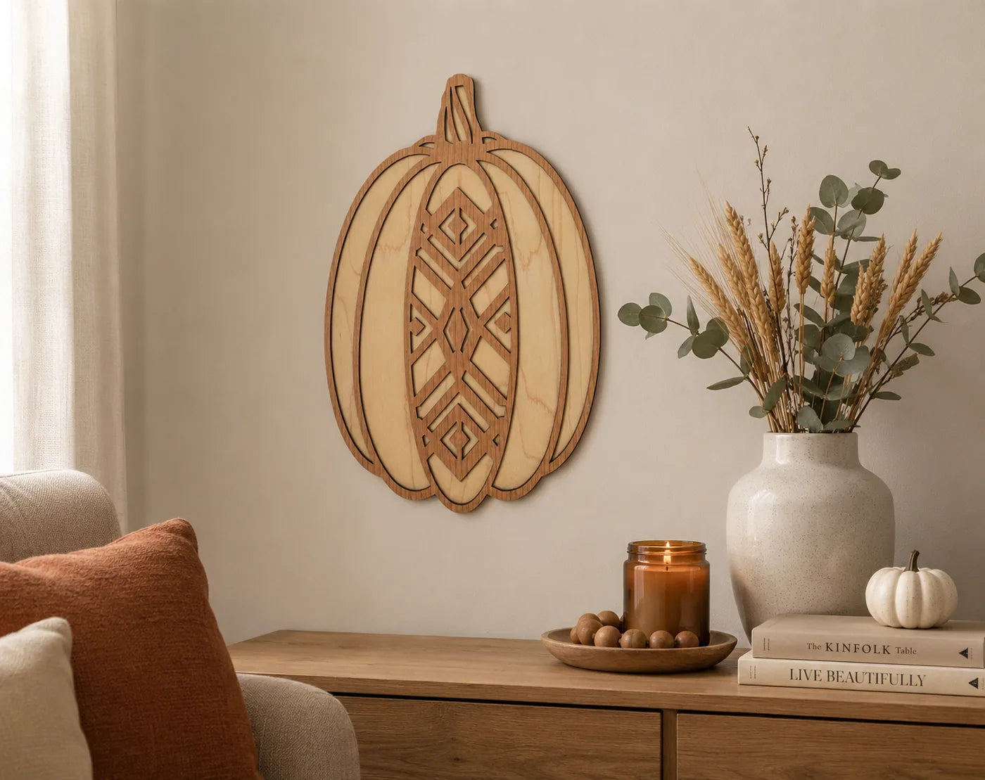 Layered wooden pumpkin wall piece